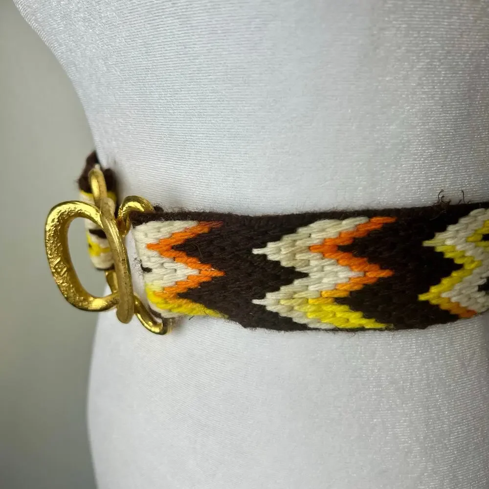 Woven Belt Vintage Gold Colorful Boho Yarn Tapestry Carpet Western Handmade FLAW
